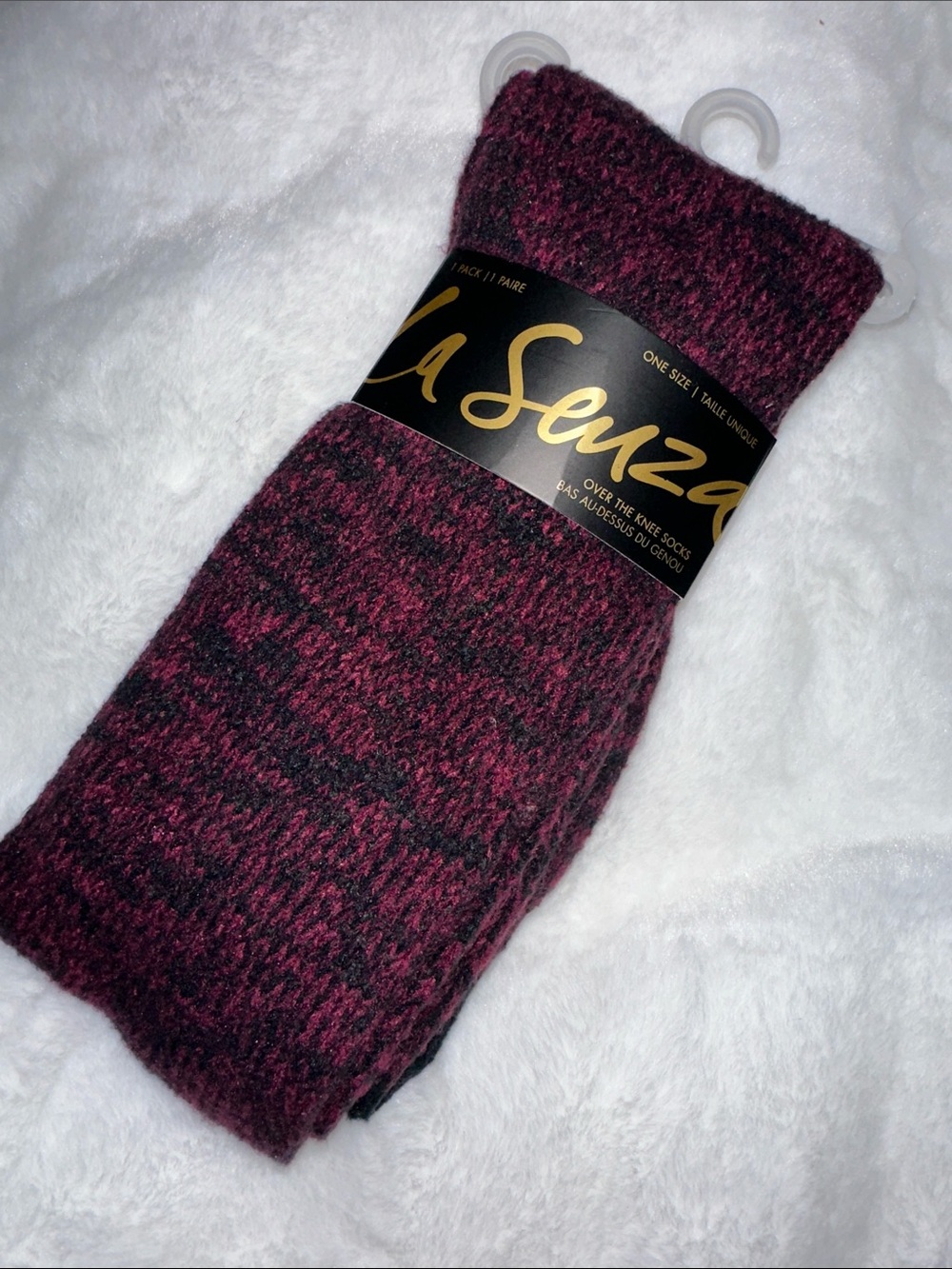 La Senza Marled Over-the-Knee Socks in Burgundy and Black